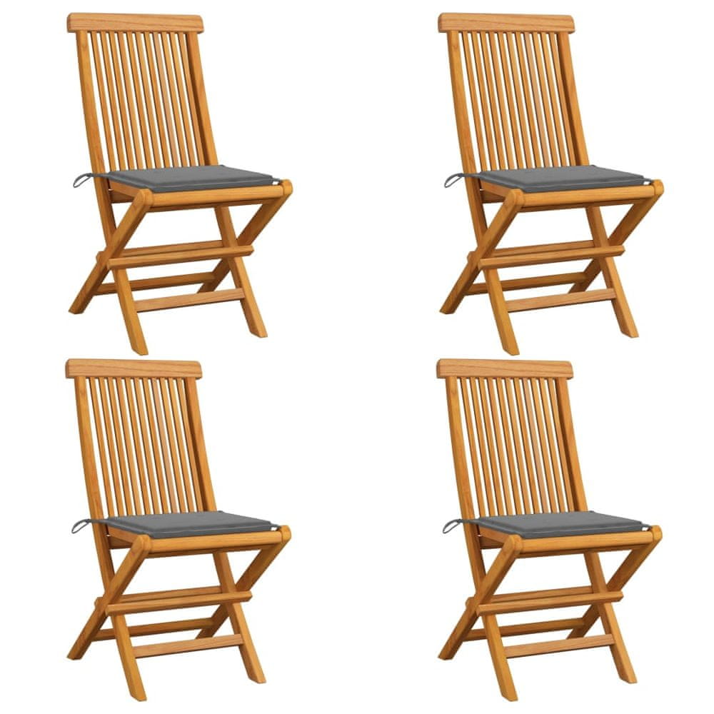 Petromila vidaXL Záhradné stoličky, sivé podložky 4 ks, tíkový masív